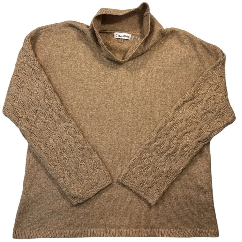 Calvin Klein Women’s Cozy Tan Drop Sleeve Cowlneck Sweater | Size M